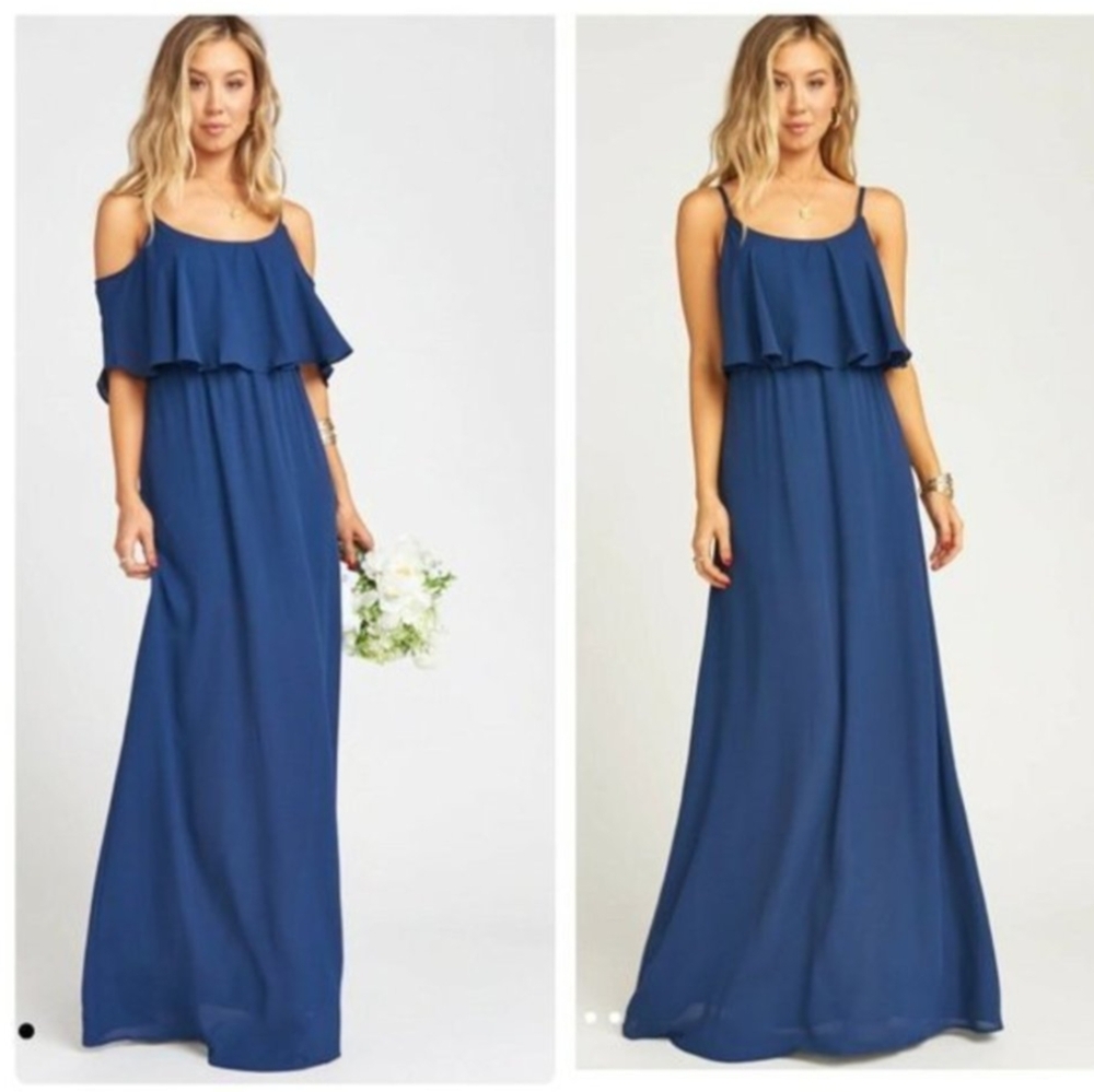 NEW Show Me Your Mumu Navy Caitlin Ruffle Maxi Formal Dress Size XS